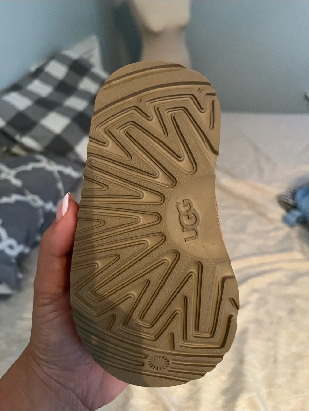 UGG Kids Chestnut Suede Slip-On Slippers with Braided Trim- toddler size 7
